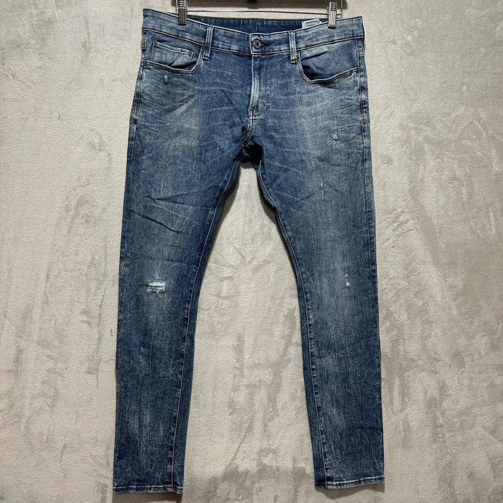 G-Star Raw 3301 Deconstructed Super Slim Jeans Mens 34 Blue Distressed D01159